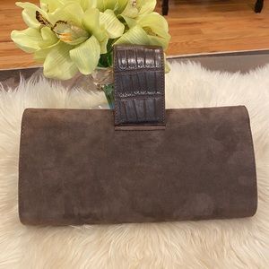 Perrin paris Limited clutch Cafe suede /crocodile